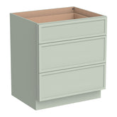 RTA Solid Wood Newtown Three Drawer Base Cabinet Jade Green for Kitchen, Bathroom & Laundry storage
